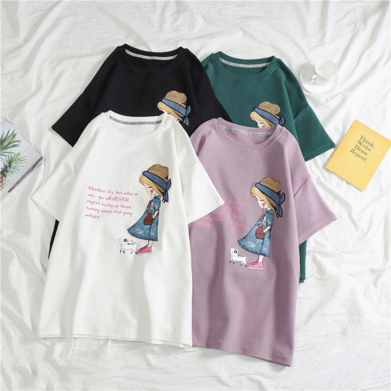 Áo phông, áo thun nam nữ form rộng tay lỡ Unisex BÉ GÁI CÔ ĐƠN Từ 50-70kg