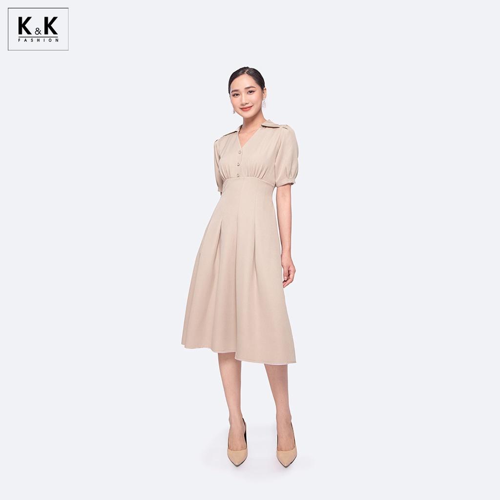 Đầm Công Sở Dáng Xòe Xếp Ly K&amp;K Fashion KK130-05 Chất Liệu Kalan