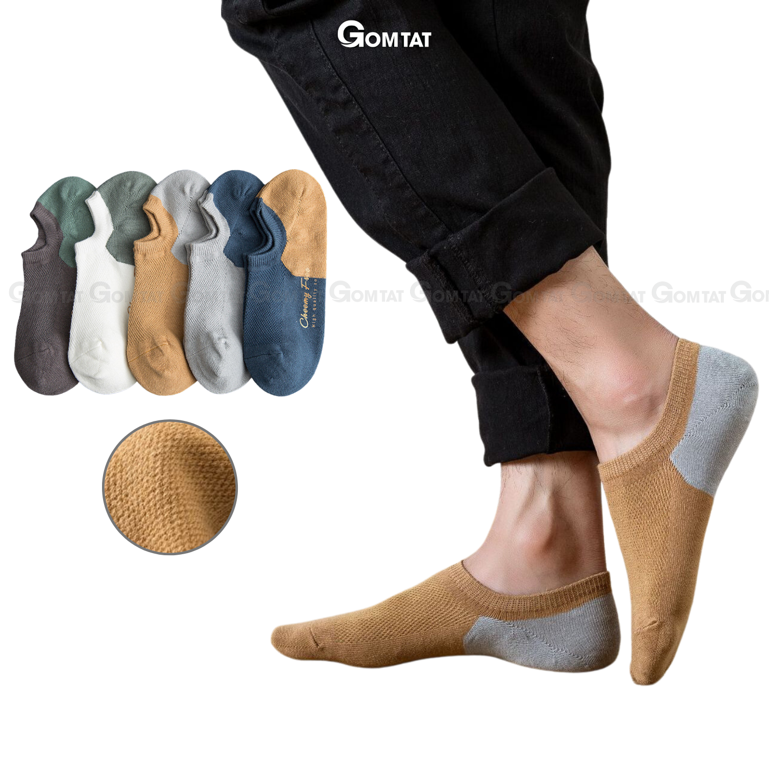 Set 5 đôi tất nam cổ ngắn cao cấp, vớ nam cổ thấp chất liệu cotton khử mùi kháng khuẩn cực tốt - CHEEMY-NAM-02 - 5 đôi 5 màu