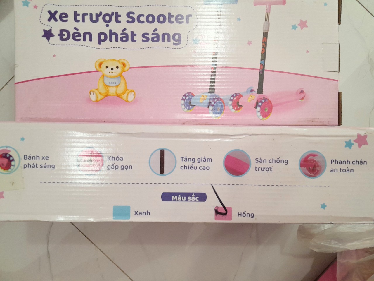 Xe trượt Scooter cho bé có đèn led phát sáng khi trượt có gấp gọn tăng giả chiều cao phanh chân an toàn