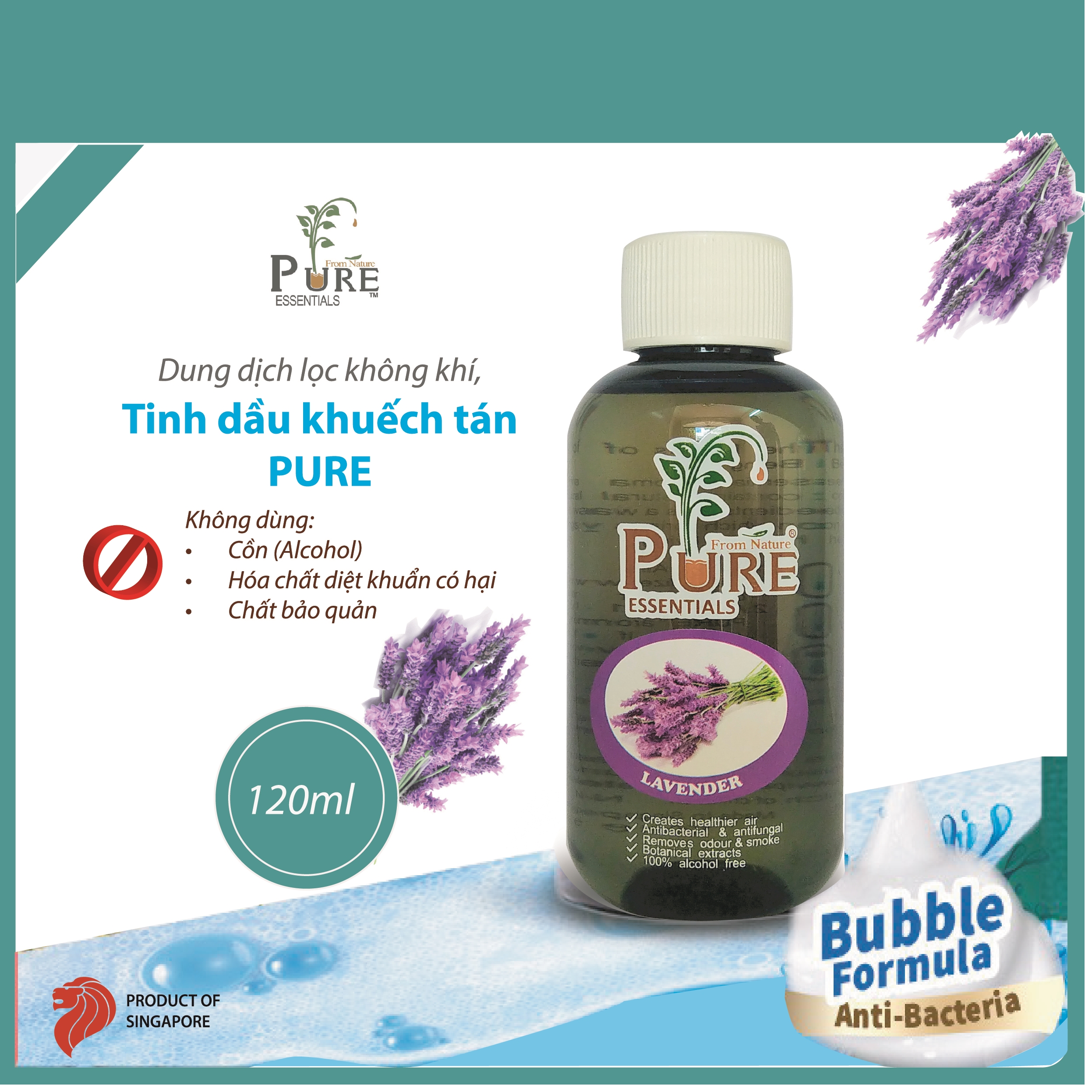 Tinh dầu khuếch tán dùng nước Oải Hương Lavender thơm phòng Aroma Essential -Pure Singapore