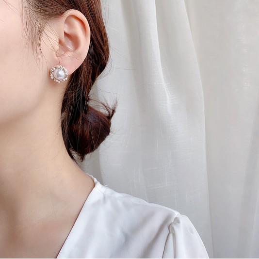 Bông Tai Dáng Nụ Tròn Đính Đá, Phong Cách Hàn Quốc Hiện Đại, BT10