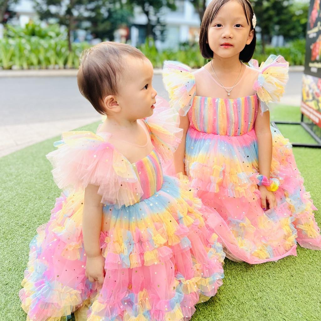 Váy công chúa đầm công chúa thiết kế màu cầu vồng cho bé gái từ 1-10 tuổi tại Mom'schoice