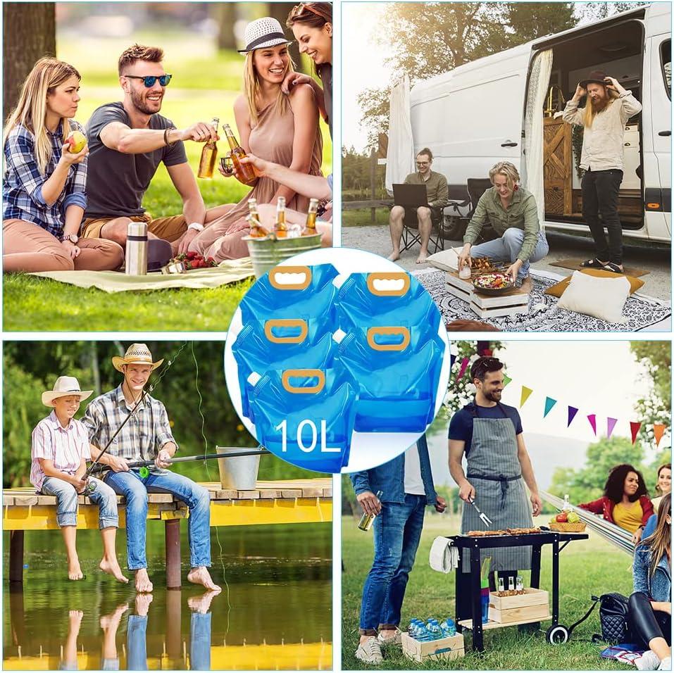 Bình nước gấp gọn 10L, lon gấp 5 cái đựng nước uống có nắp đậy, lon nước xách tay cắm trại, túi đựng nước cắm trại dã ngoại du lịch BBQ, không chứa BPA