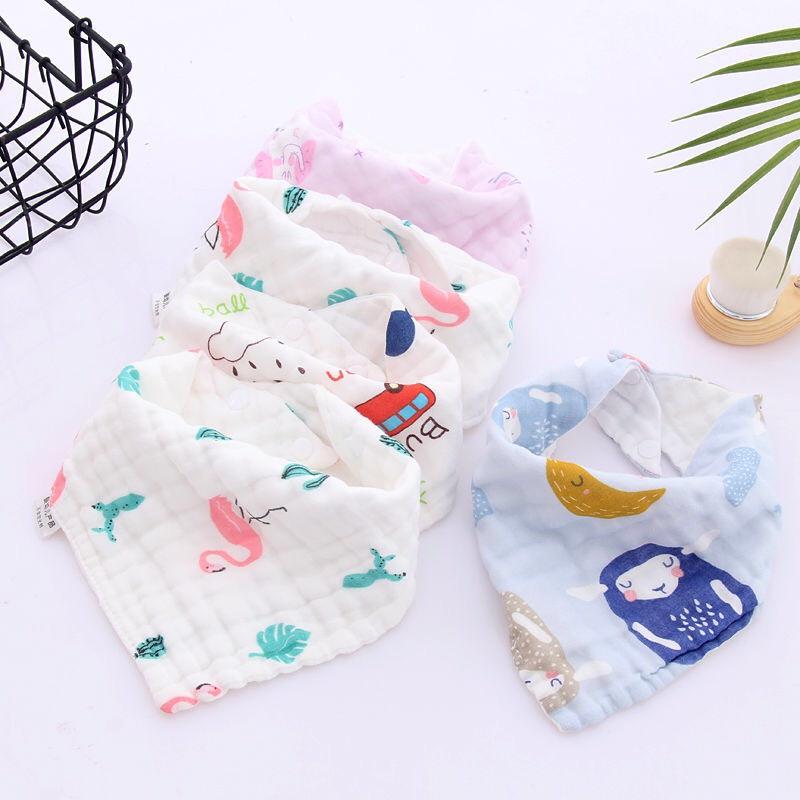 Set 5 Yếm Xô Nhăn 6 Lớp, Có Khuy Bấm Cho Bé