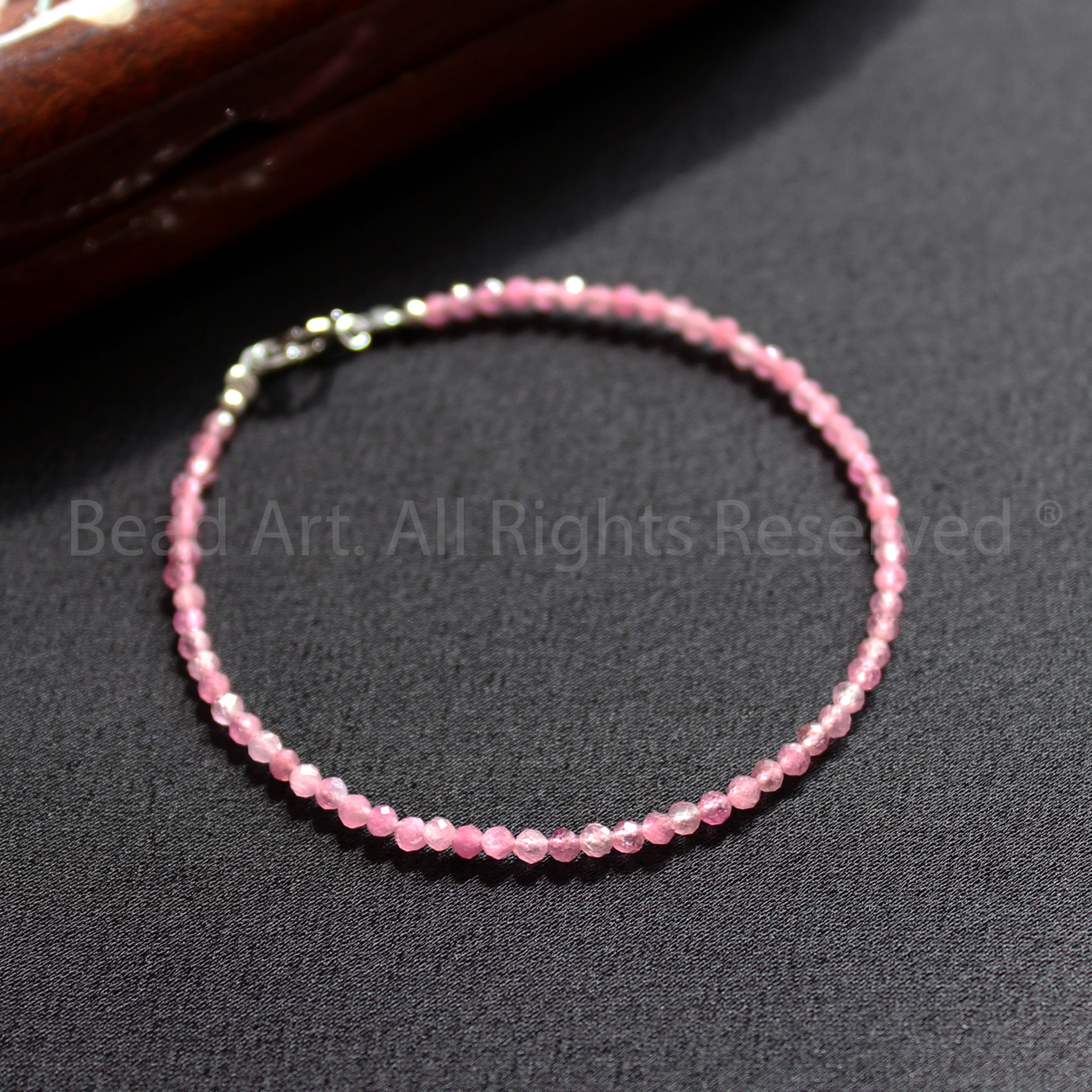 Vòng Tay 2MM Tourmaline Hồng Loại AAA Bạc 925, Mệnh Hoả, Thổ, Vòng Tay Phong Thuỷ, Lắc Tay - Bead Art