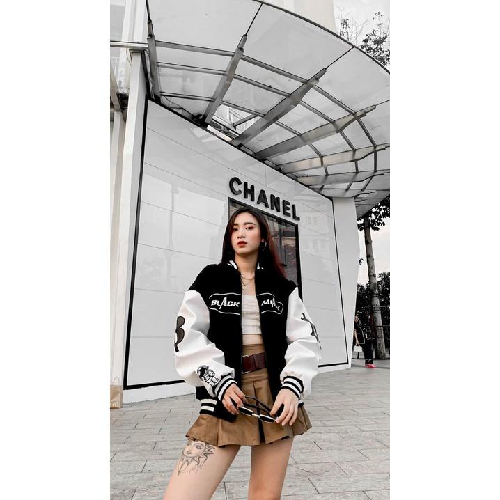 Áo khoác bomber unisex Áo bomber bóng chày ulzzang BLACK A Siêu chất