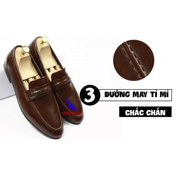 Minh Nhân - Giày Tây nam da bò Giày lười công sở nam trơn đơn giản da bò Giày xỏ dior nam Penny Loafer D-13 màu đen nâu