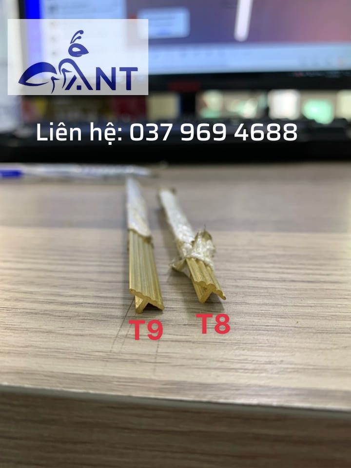 Nẹp đồng t9 gân, nẹp đồng t chống trơn, thanh dài 4m, hỗ trợ cắt theo kích thước, trang trí nhà cửa