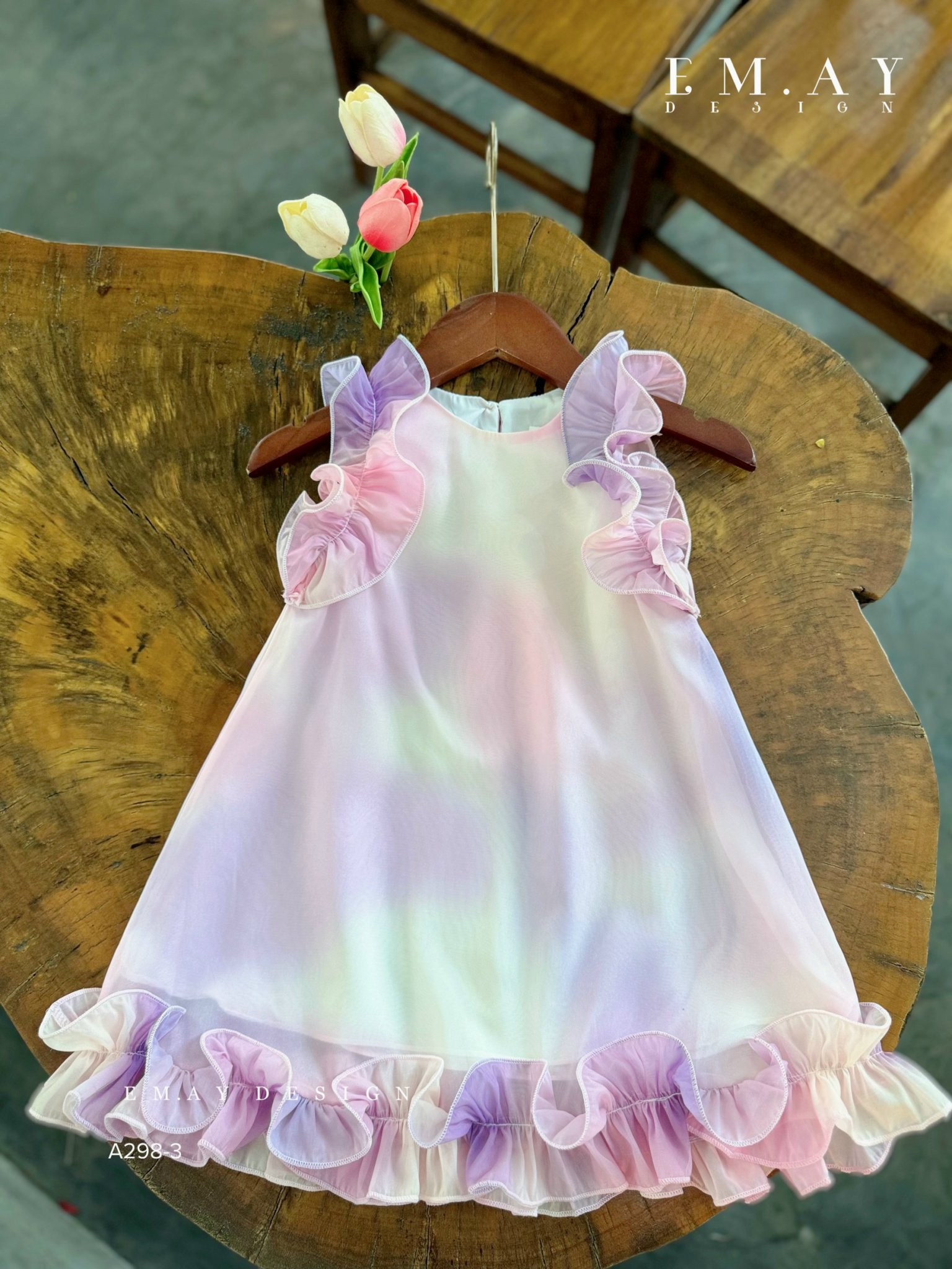 Đầm váy công chúa cho bé gái màu loang cầu vồng đi chơi du lịch biển đẹp size 10-40kg hàng cao cấp