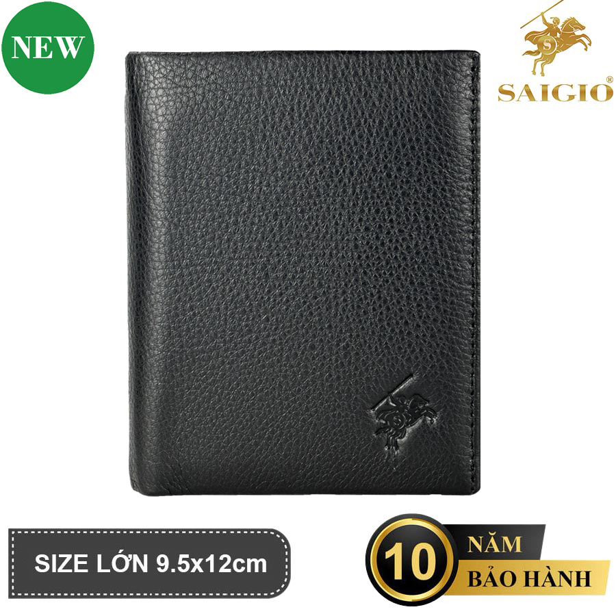 Ví Nam Đứng, Da Bò Mềm Mại Gentle, Size Lớn, Thiết Kế Cổ Điển Đơn Giản - Đẹp Mắt, Dáng Đứng - Gập 2, Ngăn Đựng Tiền Có Khóa Kéo, Nhiều Ngăn Để Giấy Tờ Tiện Dụng - Hàng Chính Hãng Saigio - Đen