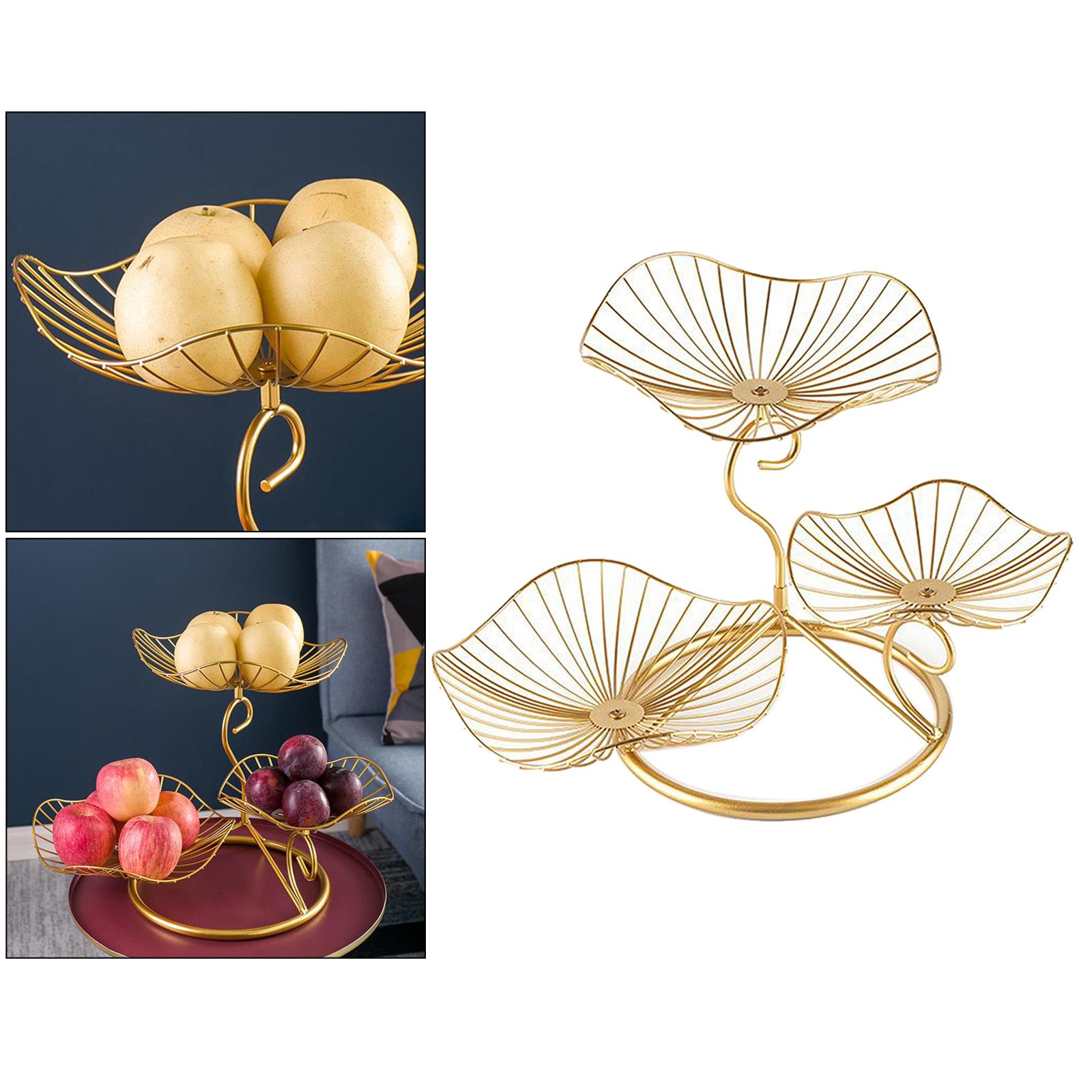 Lotus Leaf Fruit Bowl Display Basket Iron Wire Fruit Holder Dish 3 Tier Style 1