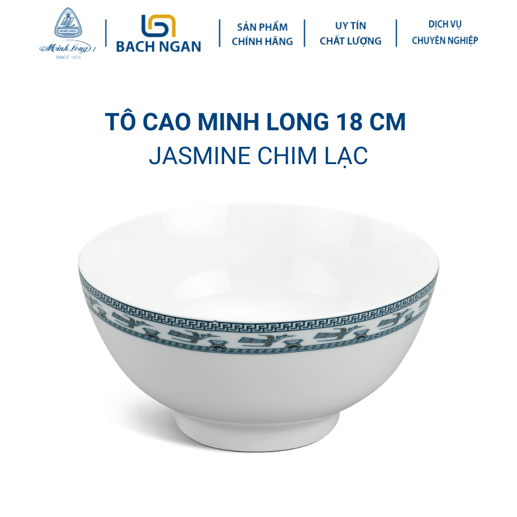 Tô Cao Minh Long 18 cm Jasmine Chim Lạc Bằng sứ, Hàng Đẹp, Cao Cấp, Dùng Trong Gia Đình, Đãi Khách, Tặng Quà Tân Gia