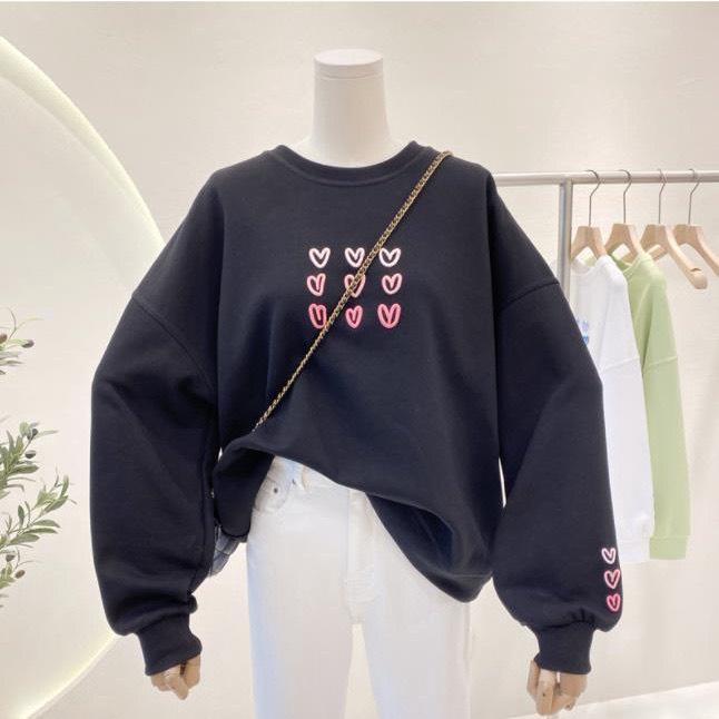 Áo Sweater Thêu Tim Nỉ Bông Unisex Form Thoải Mái Siêu Xinh