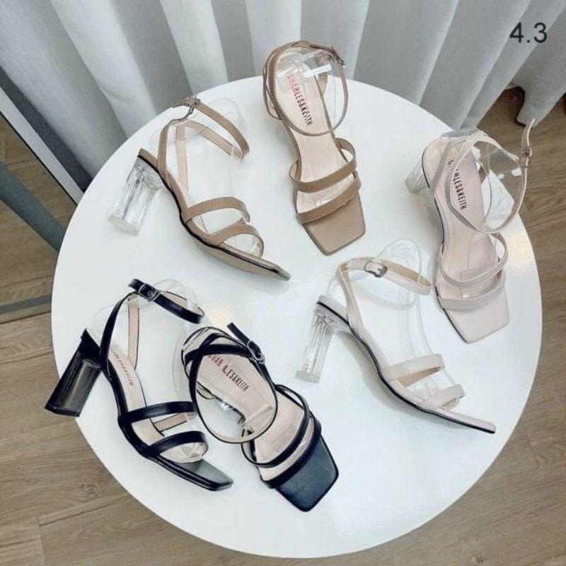 SANDAL DA SI 2 QUAI MẢNH NHỎ GÓT TRỤ TRONG - 7P