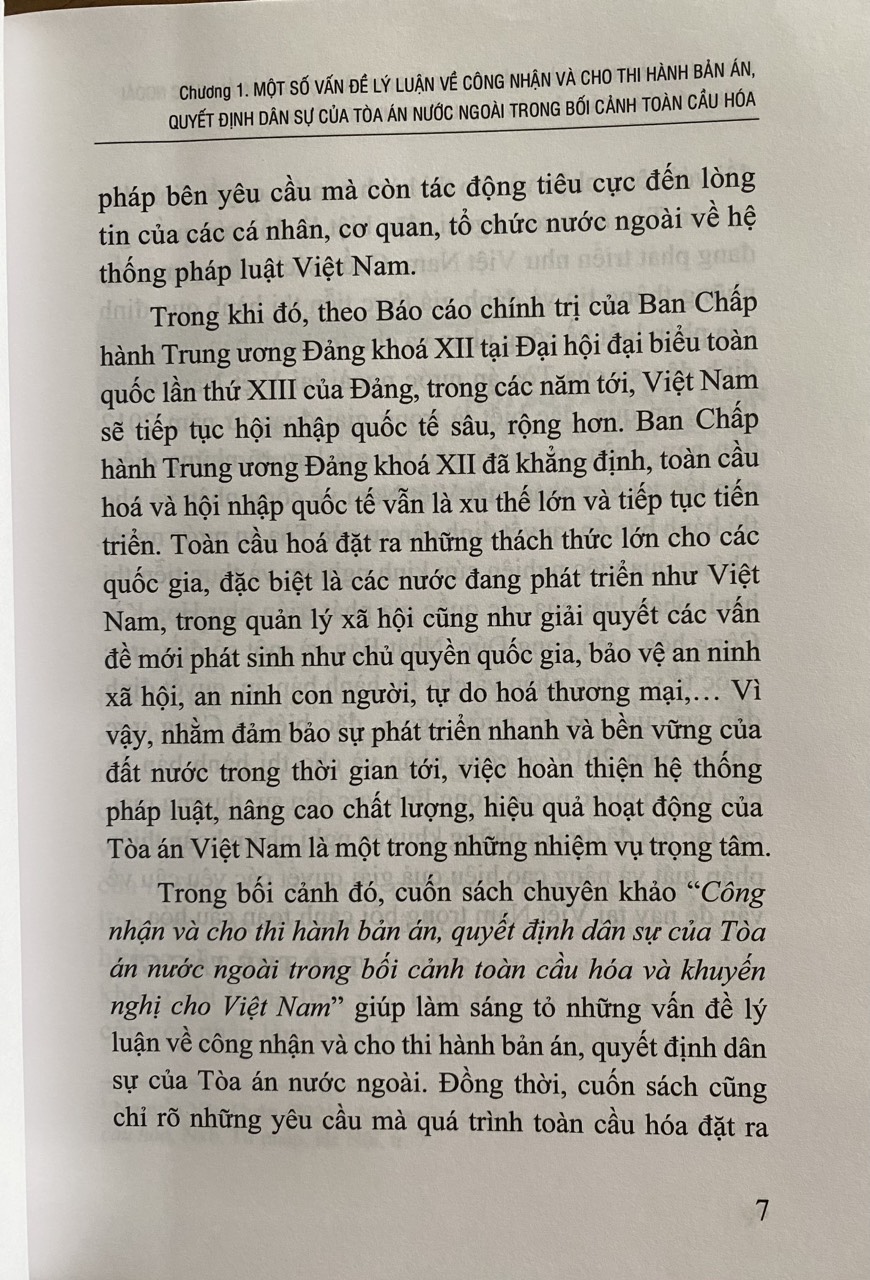 Công nhận và cho thi hành bản án, quyết định dân sự của Tòa án nước ngoài trong bối cảnh toàn cầu hóa và khuyến nghị cho Việt Nam