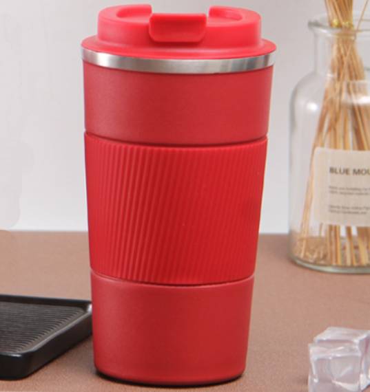 Ly cốc giữ nhiệt Inox 500ml Kèm nắp nhựa style cốc cà phê thân sọc chéo sáng tạo