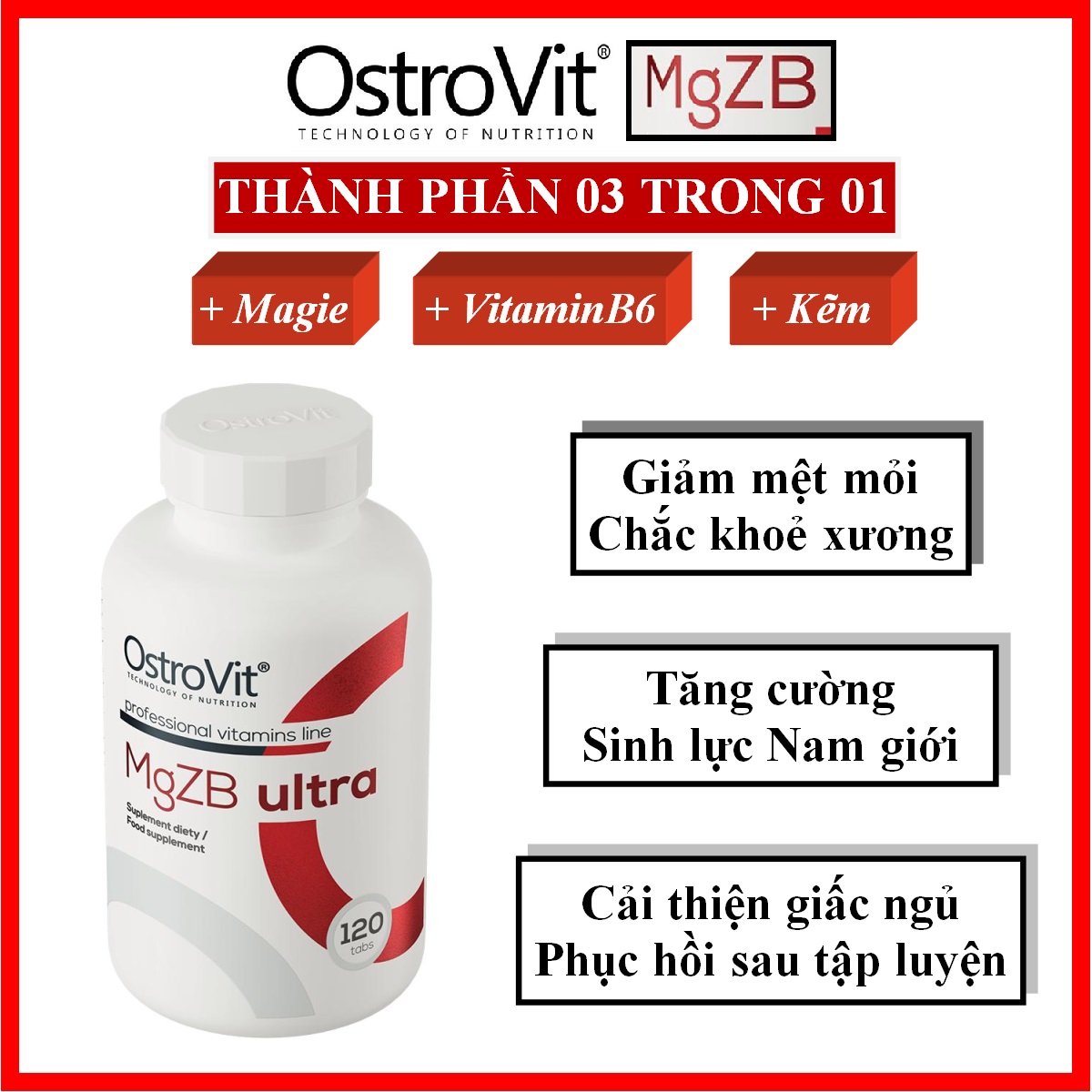 Ostrovit MgZB 90v/120v – Bổ sung Magie, Kẽm, B6, tăng cường sức khoẻ, hỗ trợ giấc ngủ, phát triển Cơ bắp