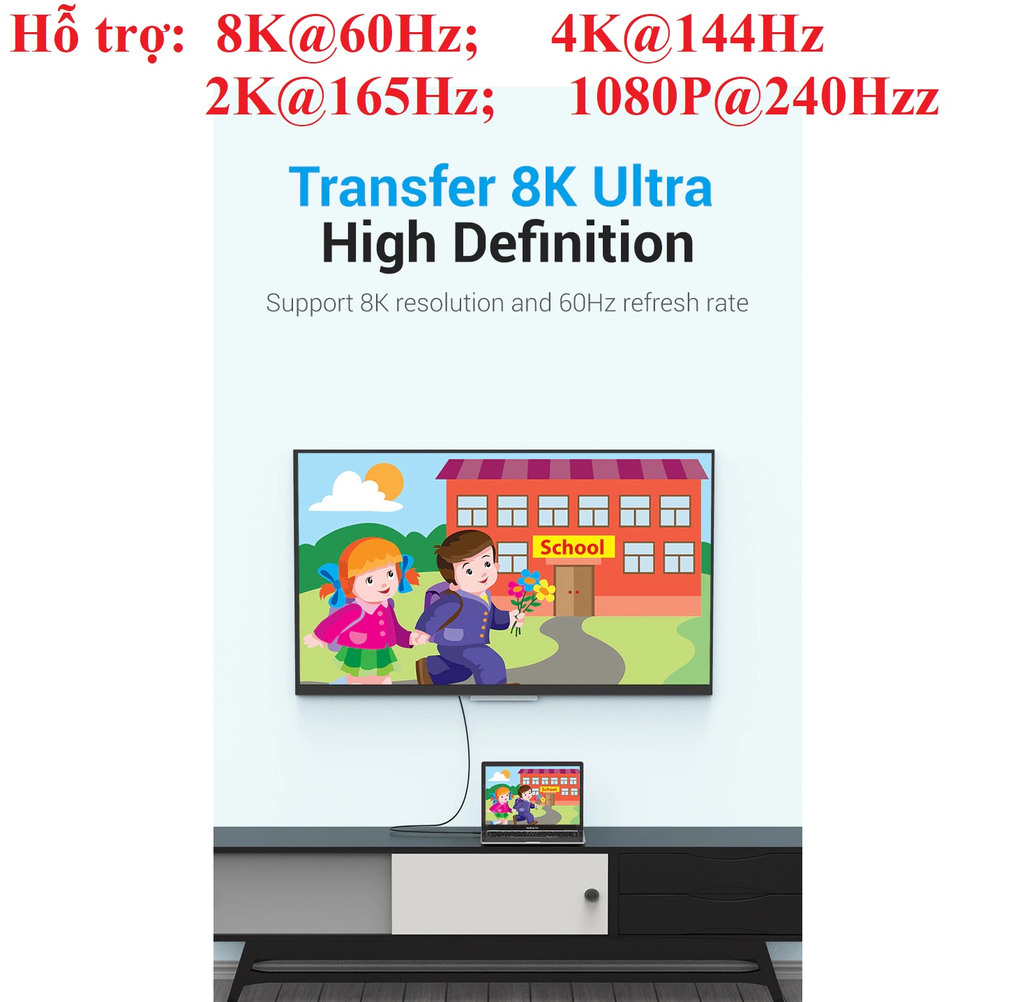 Cáp chuyển type_C male ra DP male hỗ trợ 8K@60Hz Vention CGYBF _ Hàng chính hãng