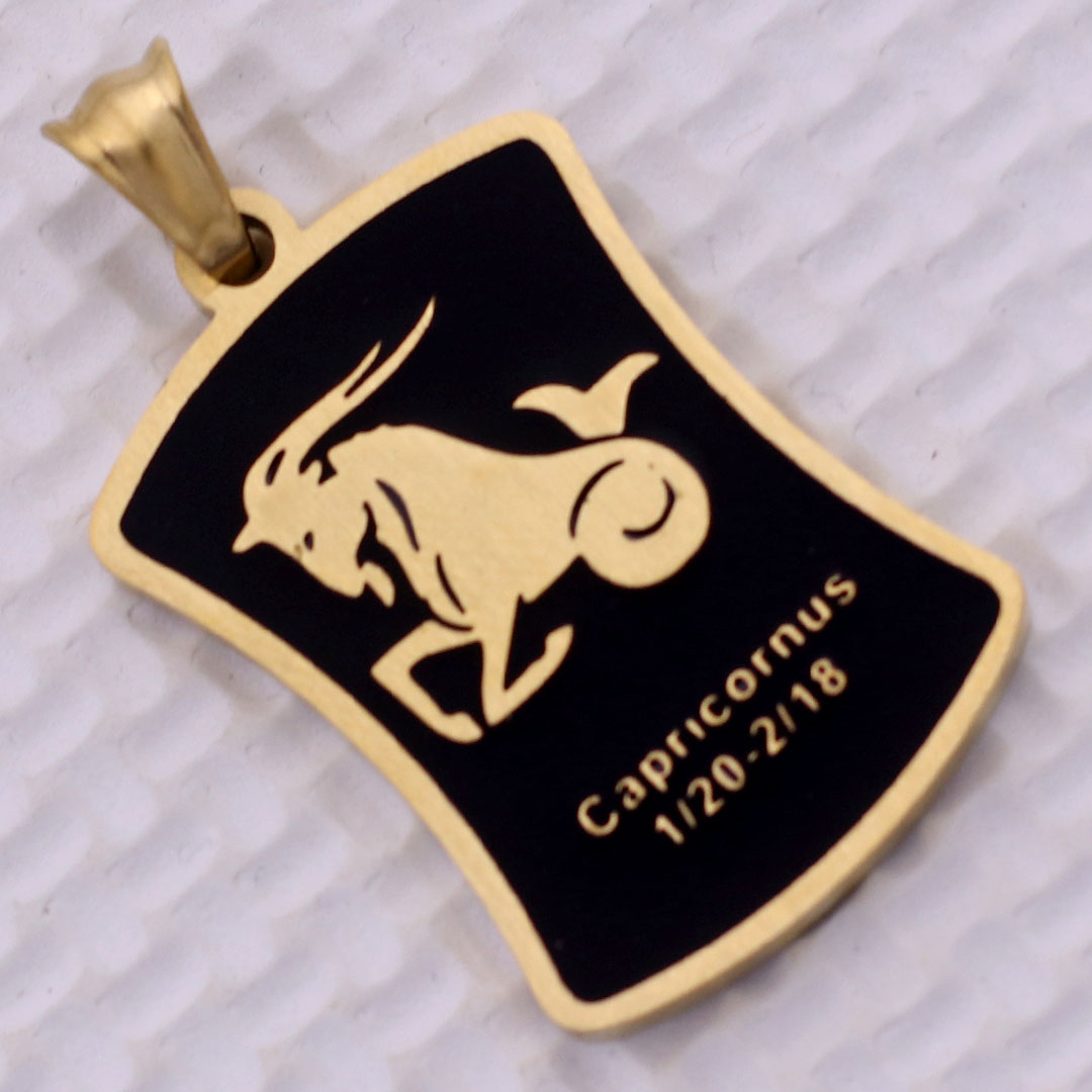 Mặt dây chuyền cung Ma Kết - Capricorn inox vàng kèm vòng cổ dây cao su đen + móc inox vàng, Cung hoàng đạo