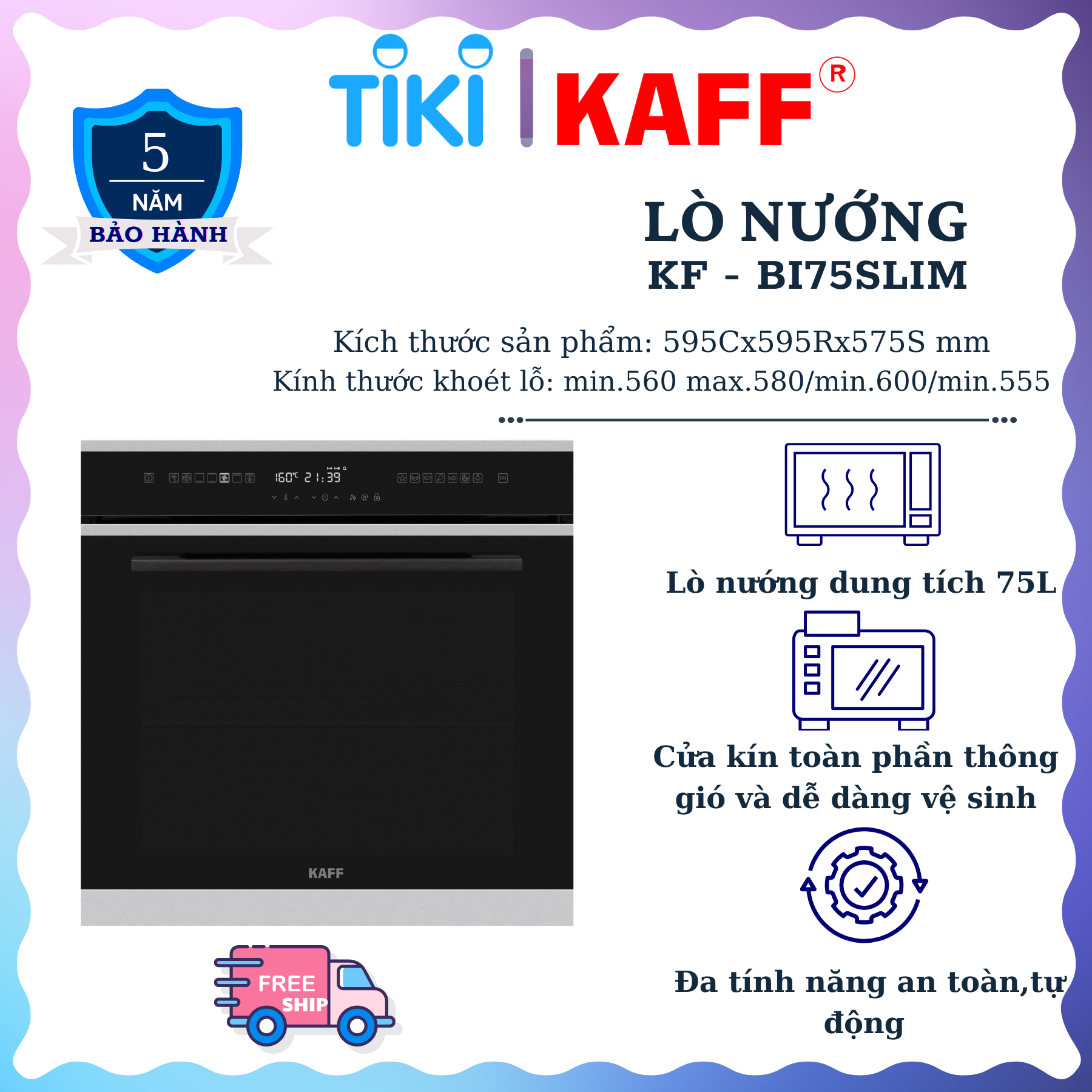 Lò nướng dung tích 75L KAFF KF-BI75SLIM - Hàng chính hãng