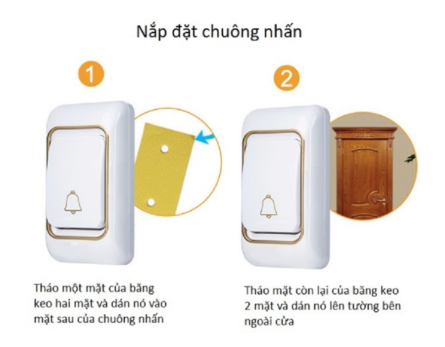 Bộ chuông cửa đôi thông minh, chống nước tích hợp 36 nhạc chuông, dễ dàng lắp đặt  ( Tặng kèm 04 nút kẹp cao su đa năng ngẫu nhiên )