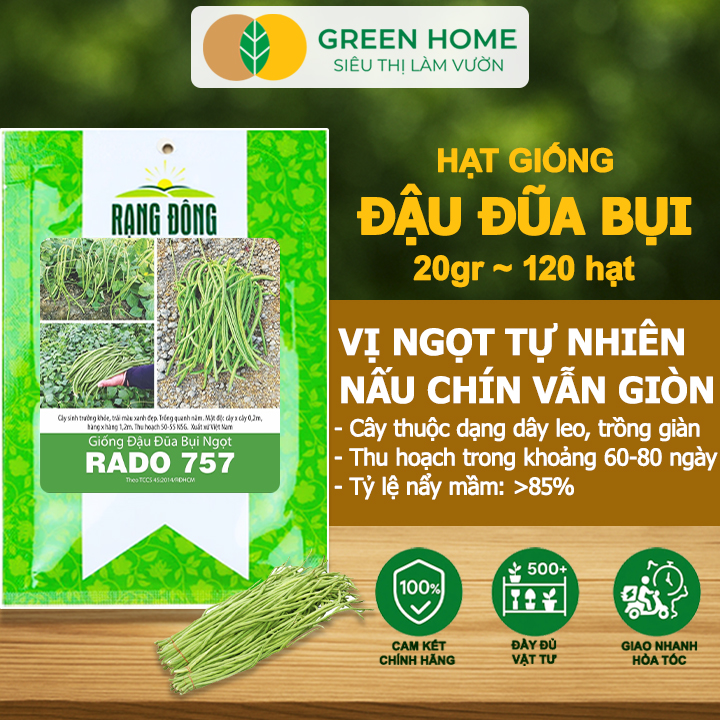 Hạt Giống Đậu Đũa Ngọt Lùn, Greenhome, Gói 20GR~120 hạt, Dễ Trồng Quanh Năm, Nảy Mầm Cao, T37