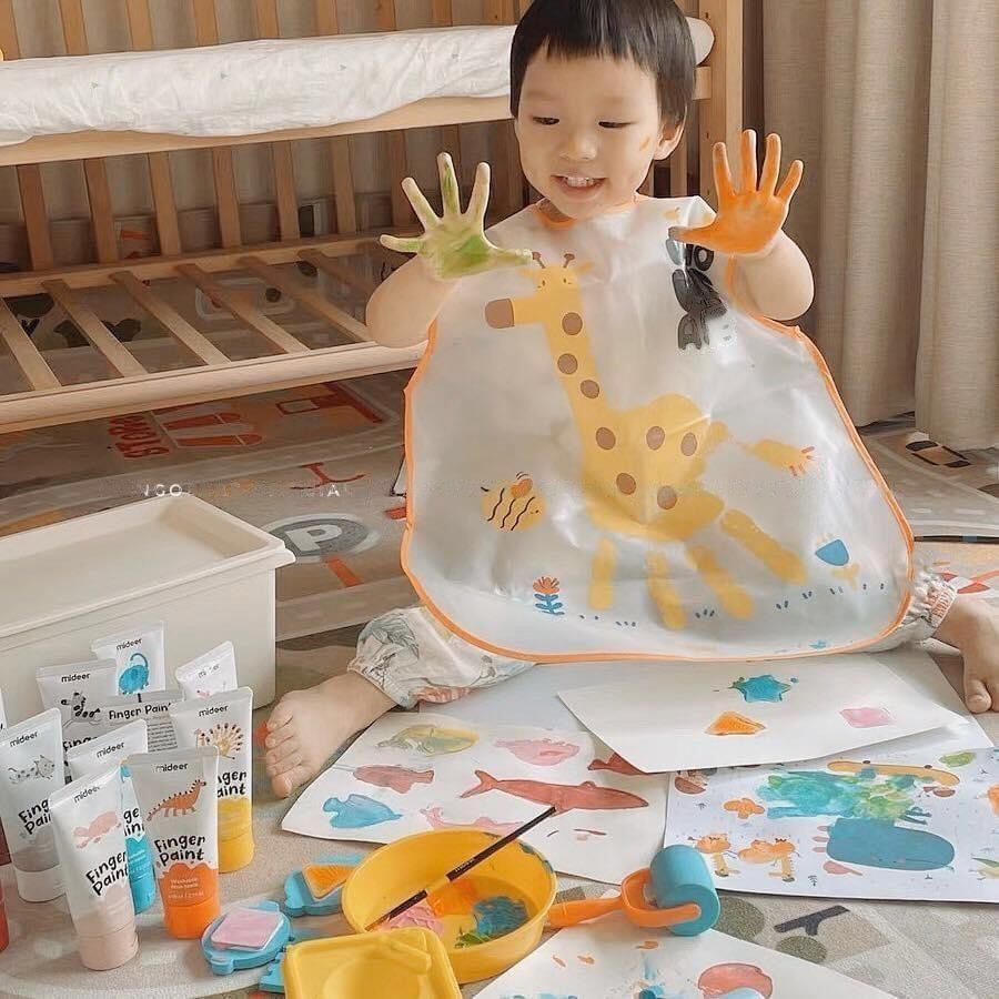 Finger Paint Mideer bộ màu kèm dụng cụ cho bé chính hãng an toàn kèm áo khoác vẽ ngoài