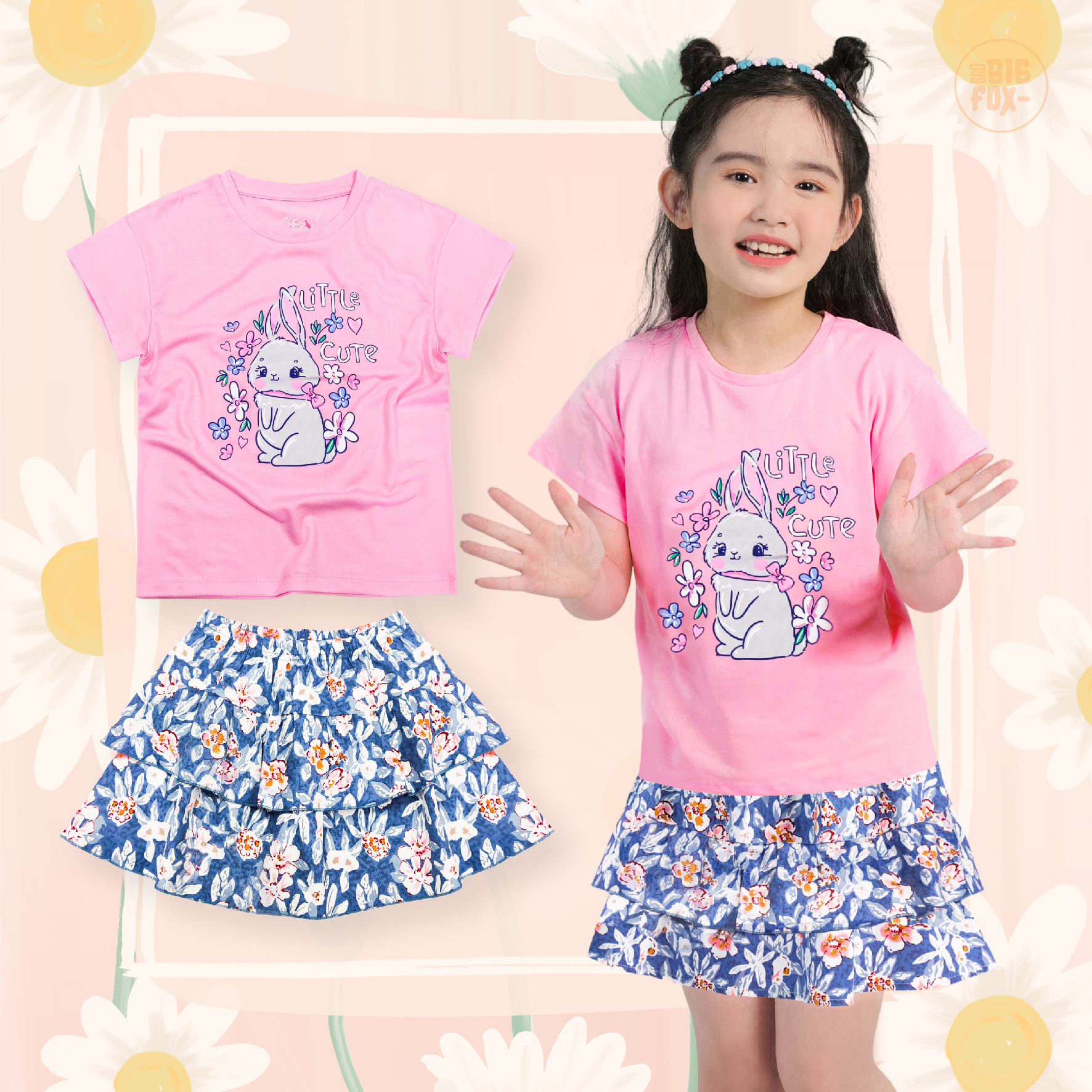 Hình ảnh Bộ Đồ Cộc Tay Cho Bé Gái Missmeow Mặc Mùa Hè Chất Liệu Cotton In Hình Thỏ Hồng Size Đại Trẻ Em 3,4,5,6,7,8 Tuổi