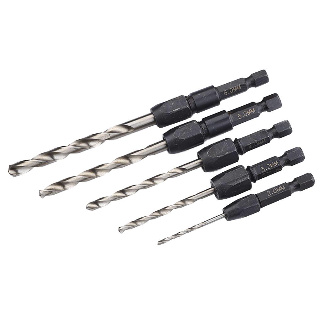 5 Pieces Quick Change Shank Hex Shank Drill Bits Set HSS Tiwst Drill Bits