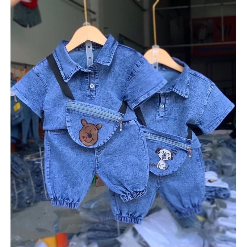 set jeans gấu nâu cho bé kèm túi