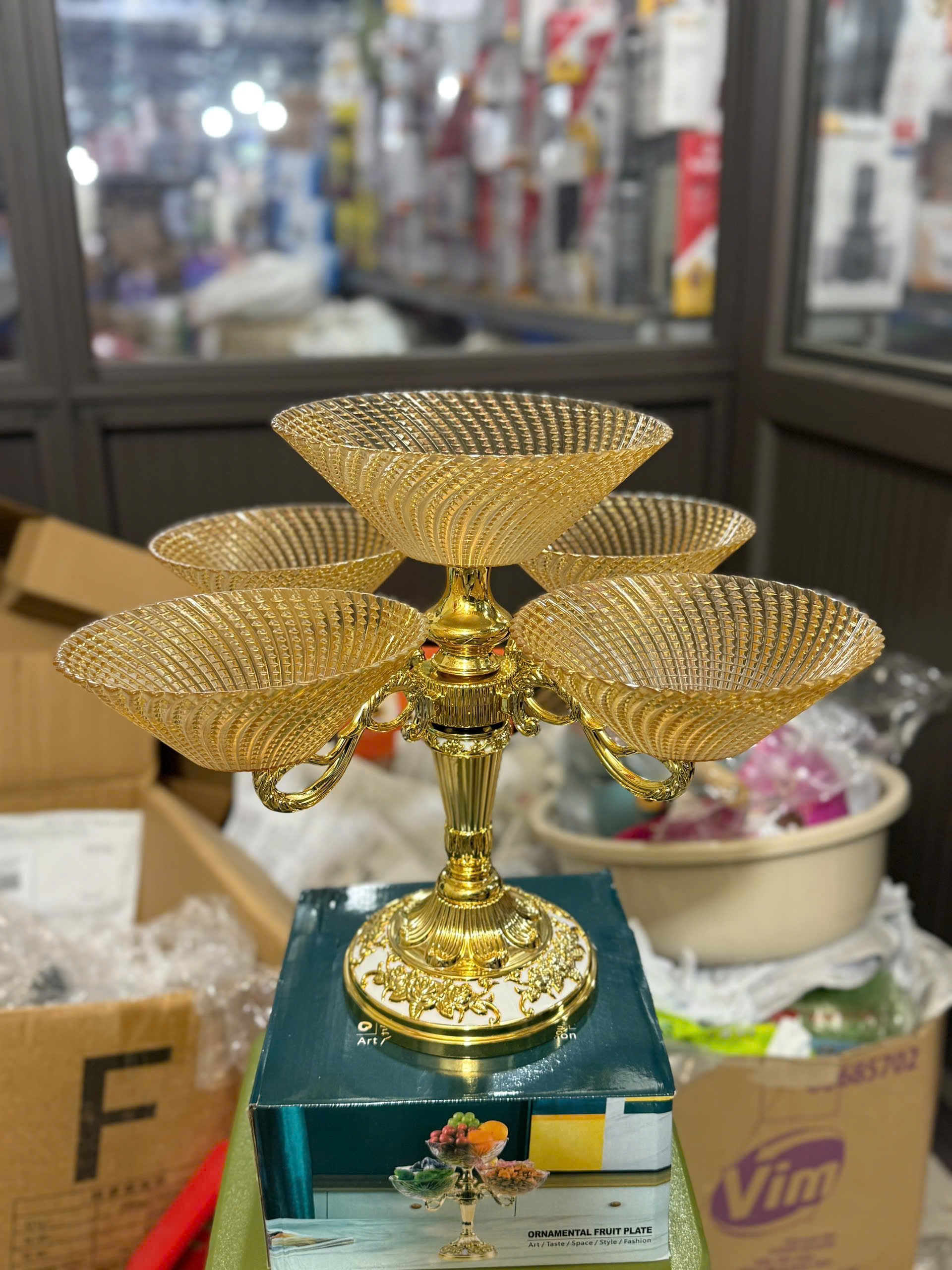 Khay Đựng Mứt Tết 2 Tầng 5 Cánh Mạ Vàng Cao Cấp – Khay Trái Cây, Bánh Kẹo, Hạt Khô Sang Trọng Trang Trí Phòng Khách - HÀNG CHÍNH HÃNG MINIIN