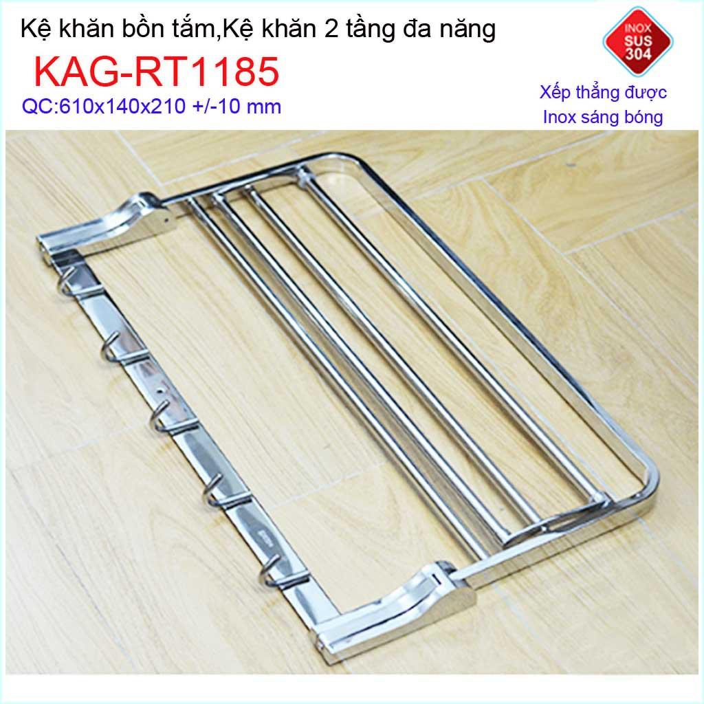 kệ máng khăn đa năng bầu lật, kệ treo khăn nhà tắm inox SUS304 3in1 KAG-RT1185- treo khăn + phơi khăn + móc khăn