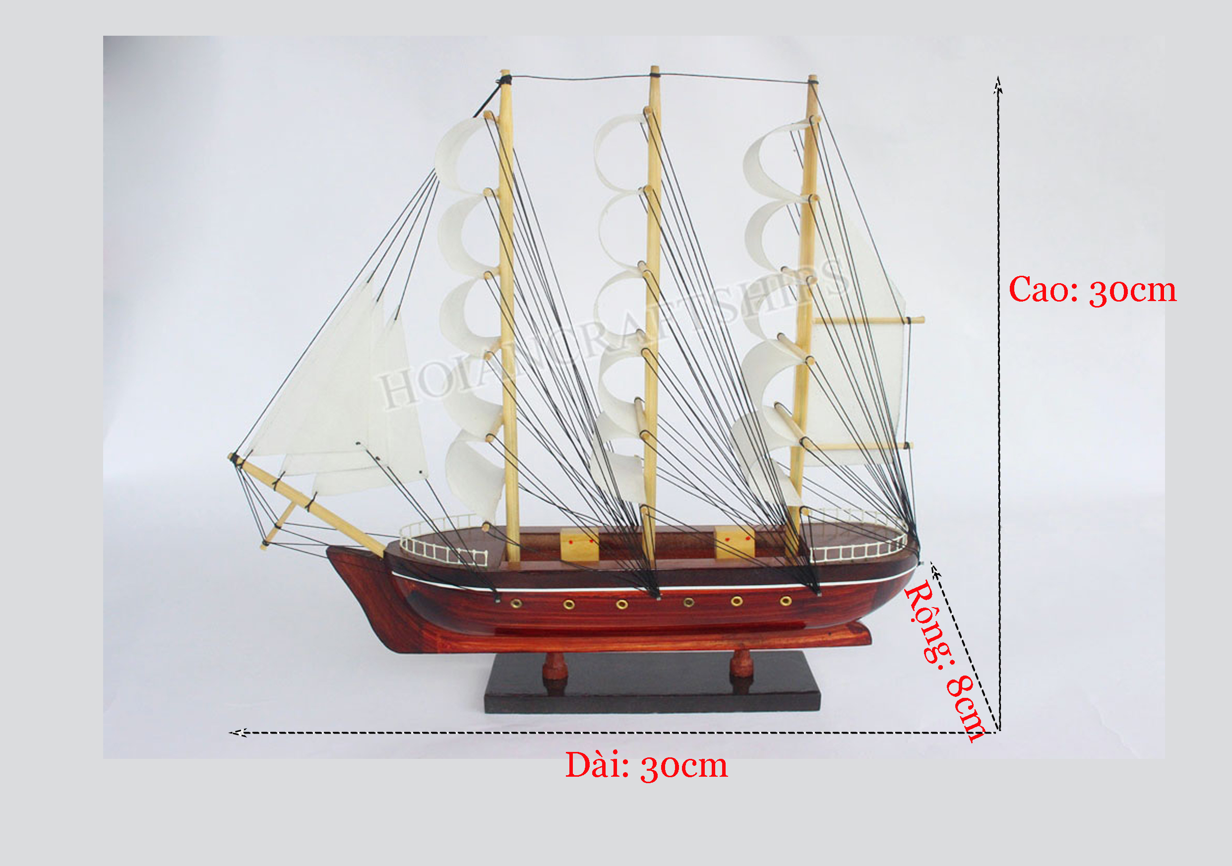 (Sẵn sàng trưng bày) Mô hình thuyền handmade trang trí nhà cửa (30cm - trắng) có hỗ trơ ship