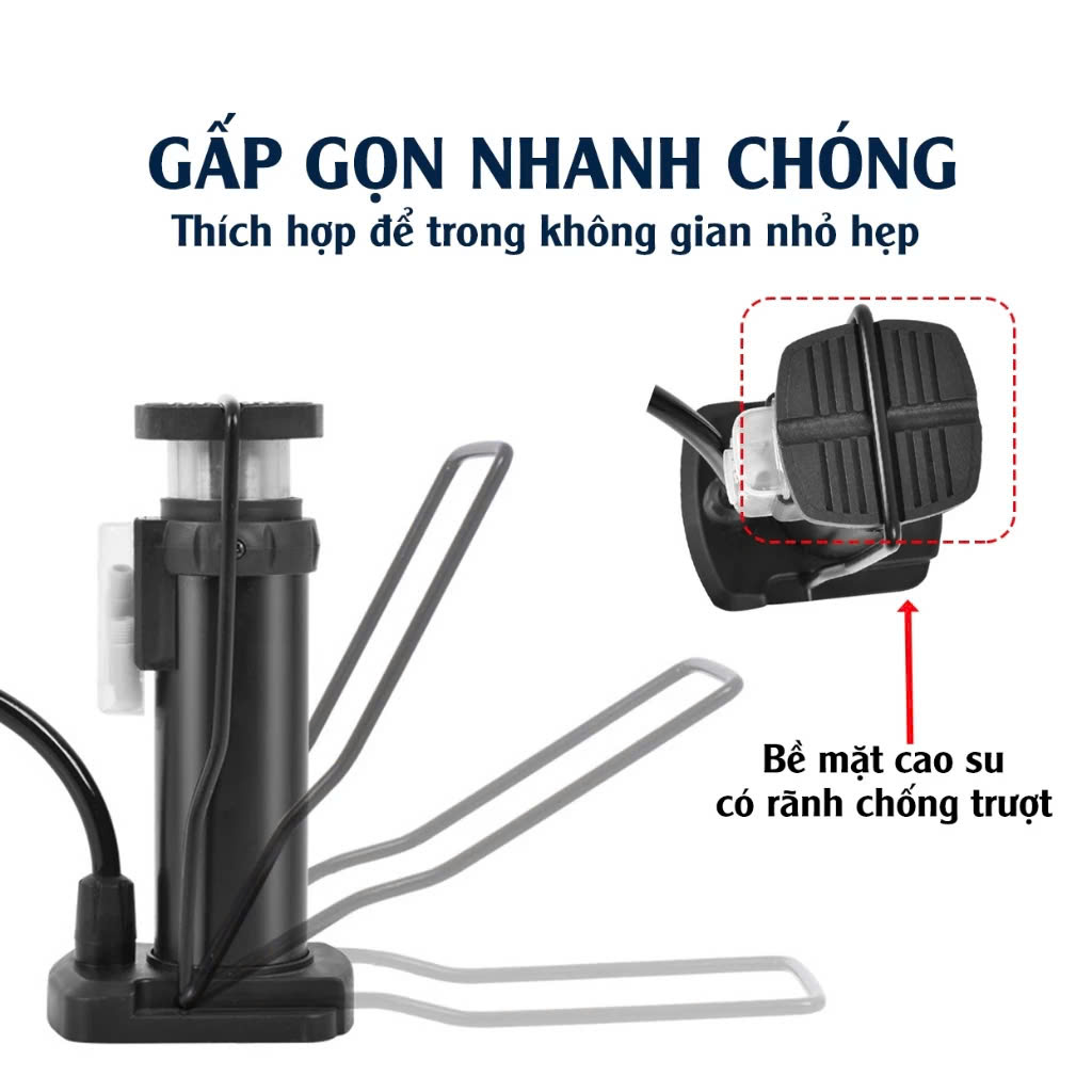 bơm đạp chân dùng bơm xe máy bơm xe đạp với các đầu van đa năng