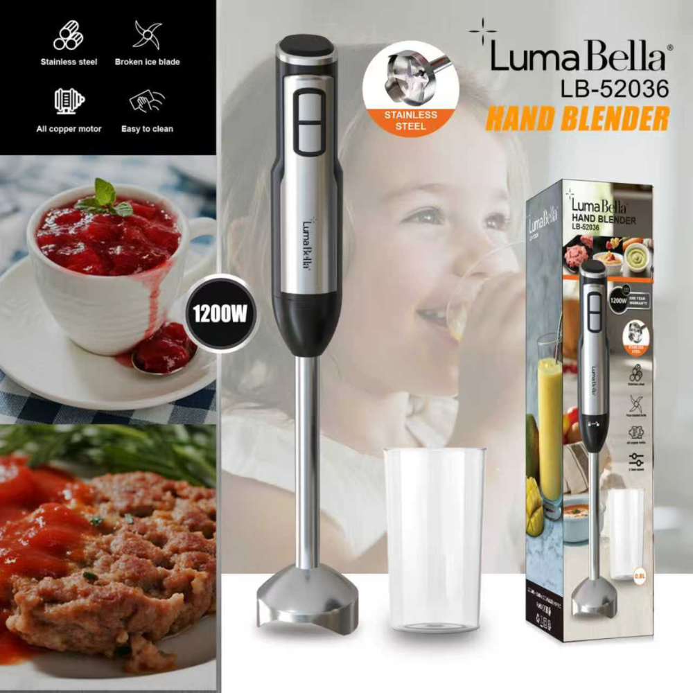 Máy xay cầm tay gia đình đa năng Lumabella LB-52036 công suất 1200W, lưỡi dao làm bằng thép không gỉ sắc bén, xay nhuyễn thực phẩm - DELIYA - HÀNG CHÍNH HÃNG