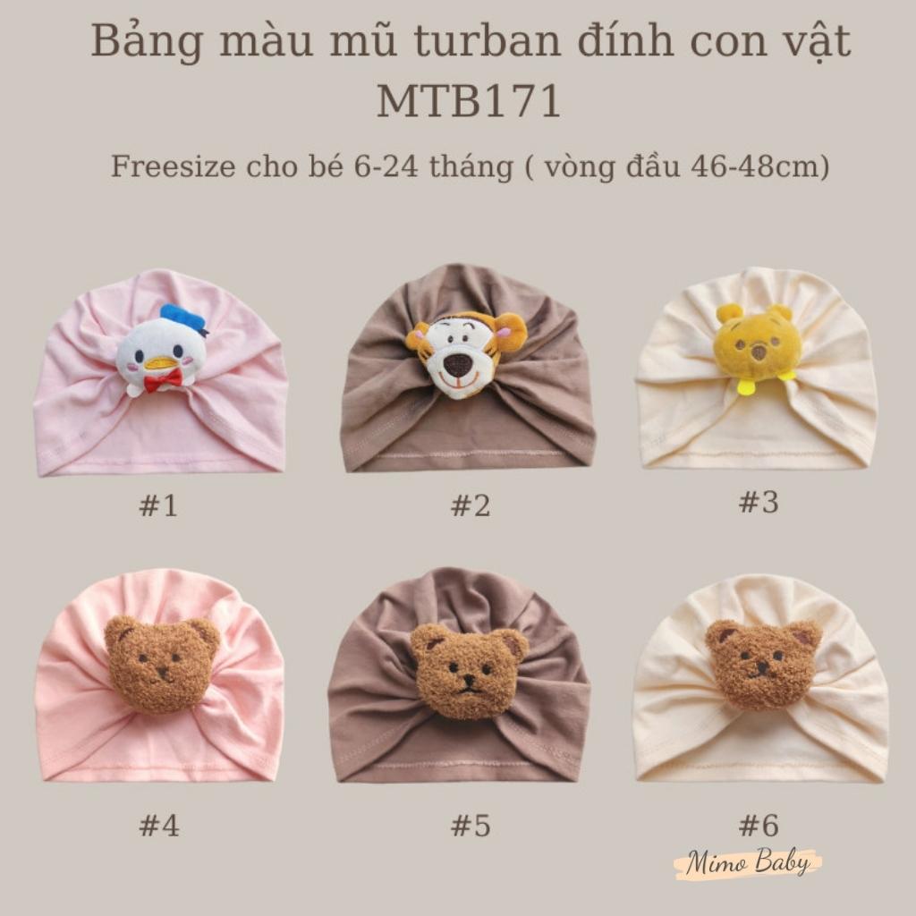 Mũ nón turban vải cotton đính hình con vật dễ thương cho bé MTB171 Mimo Baby