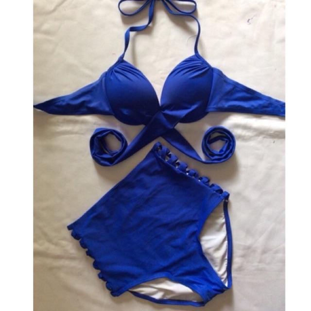 Bikini xanh coban cạp cao