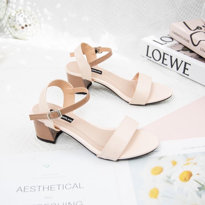 Giày sandal cao gót nữ MWC mũi tròn gót vuông cao 5CM quai ngang mix màu nâu xanh siêu xinh NUCG-3920