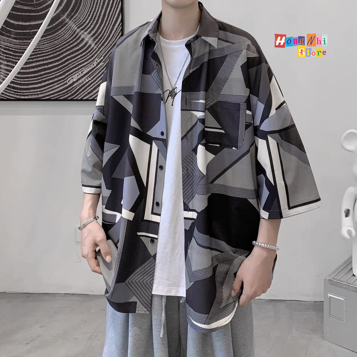 Áo Sơ Mi Hoạ Tiết Đi Biển Hoạt Hình Tay Lỡ Dáng Rộng Ulzzang Unisex - MM