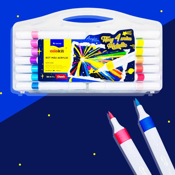 Hộp 24 Bút Màu Acrylic Đầu Brush + 4 Màu Metallic - Colokit ACM-C032