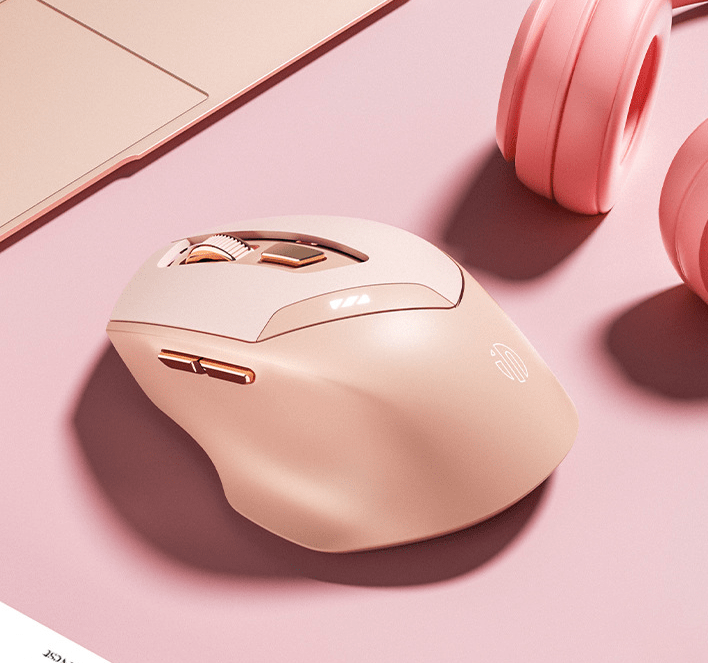 Chuột không dây INPHIC DR08 thiết kế màu hồng trà sữa dễ thương nữ tính kết nối bằng BLUETOOTH và USB 2.4G