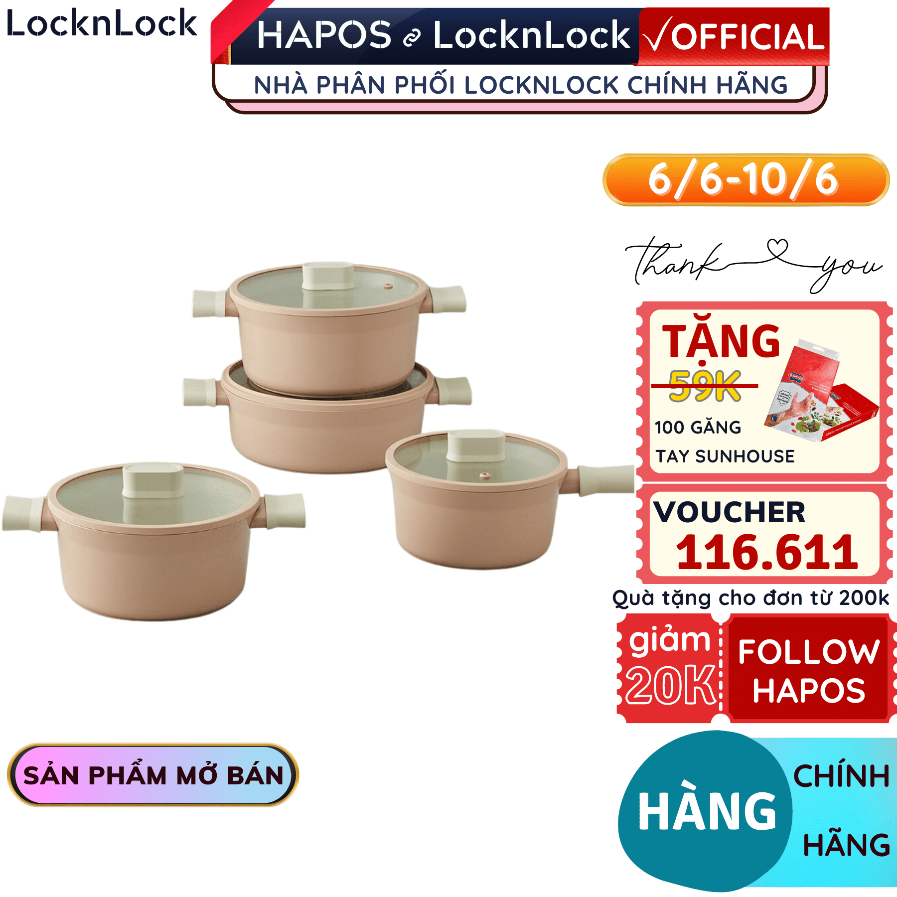 Nồi chảo nhôm chống dính Suit IH Lock&Lock - Hàng chính hãng, dùng được bếp từ - Hapos
