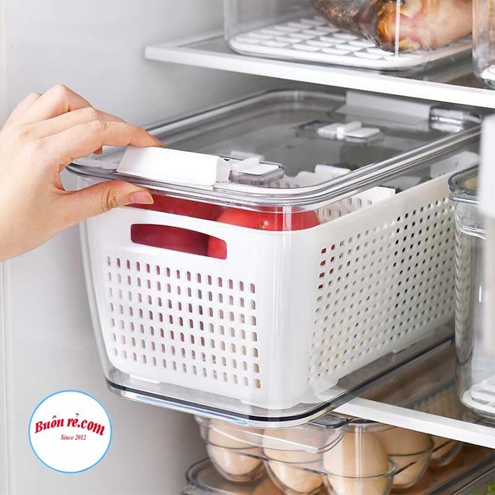 Hộp đựng thực phẩm tủ lạnh 2 lớp Hokori tiện lợi , dễ dàng bảo quản thức ăn, có lỗ thoát nước br01542