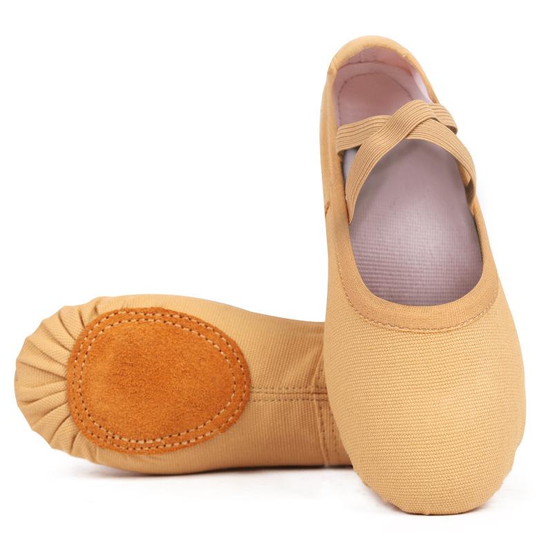 Bé Gái Múa Ba Lê Giày Vải Váy Múa Dép Nữ Trẻ Em Cổ Điển Thực Hành Chia-Đế 5 Màu Người Lớn Phẳng Khiêu Vũ Color: MXD-Brown Shoe Size: 23(15cm)
