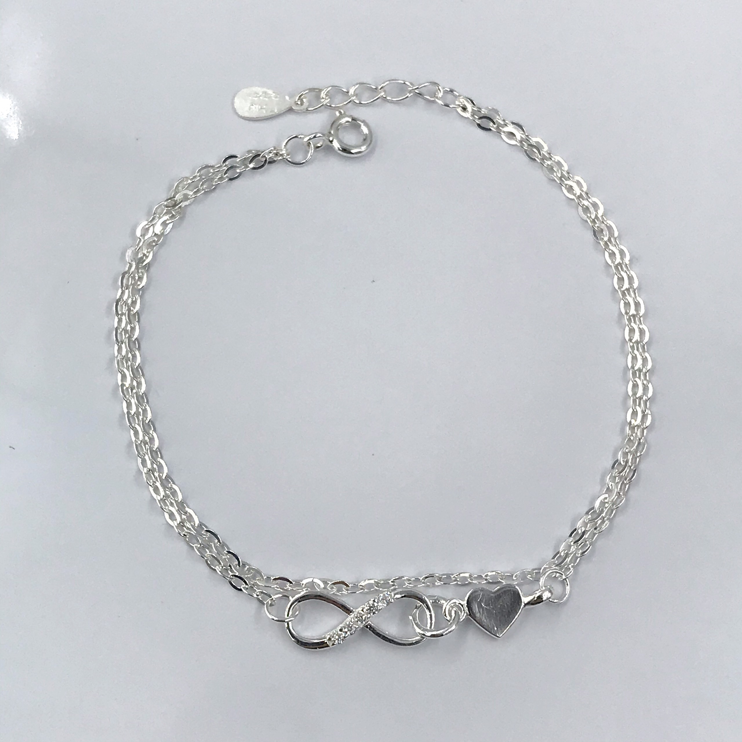 Lắc Tay Nữ Bạc 925 Dây Kép Trái Tim Vô Cực Mix Đá Cao Cấp BẠC HIỂU MINH LTU553