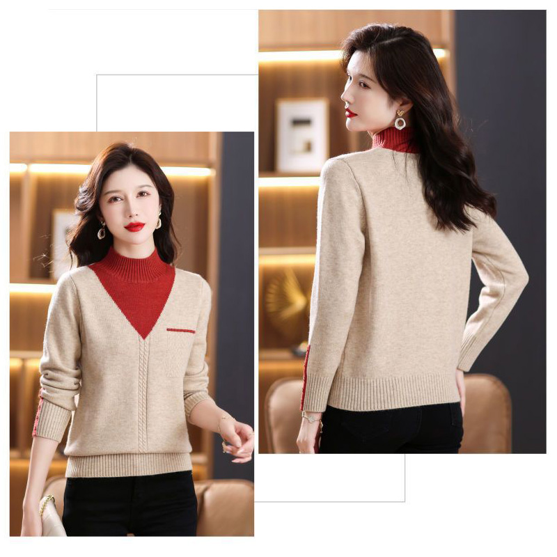 Áo len nữ Hàn Quốc giả hai lớp cổ 3 phân phối hoạ tiết len mềm mại freesize