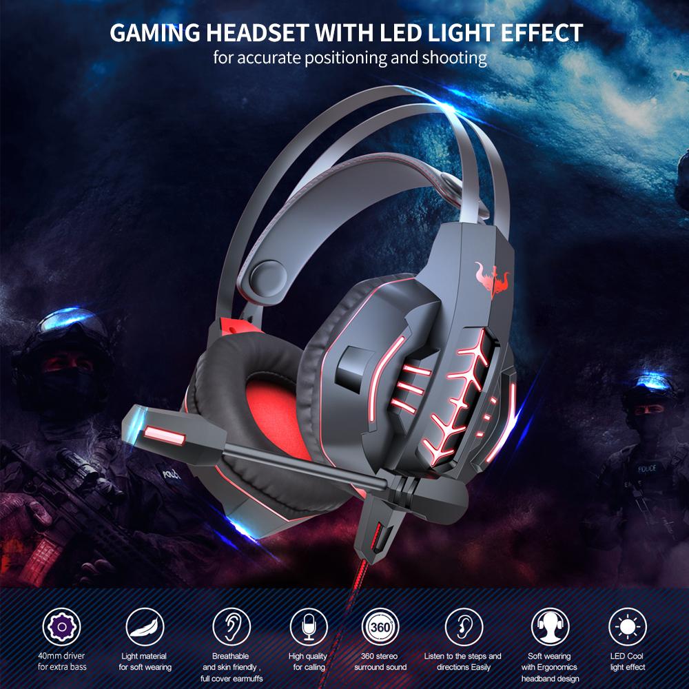 Tai nghe chơi game có dây OVLENG OV-P20 3.5mm âm thanh nổi ánh sáng LED có mic xoay thay thế - Màu đỏ