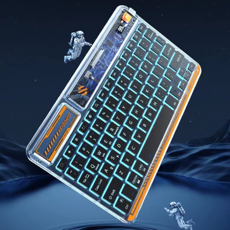 Bàn phím không dây Bluetooth mini trong suốt Shezi pin sạc led RGB chống ồn cho máy tính , điện thoại , máy tính bảng hàng nhập khẩu