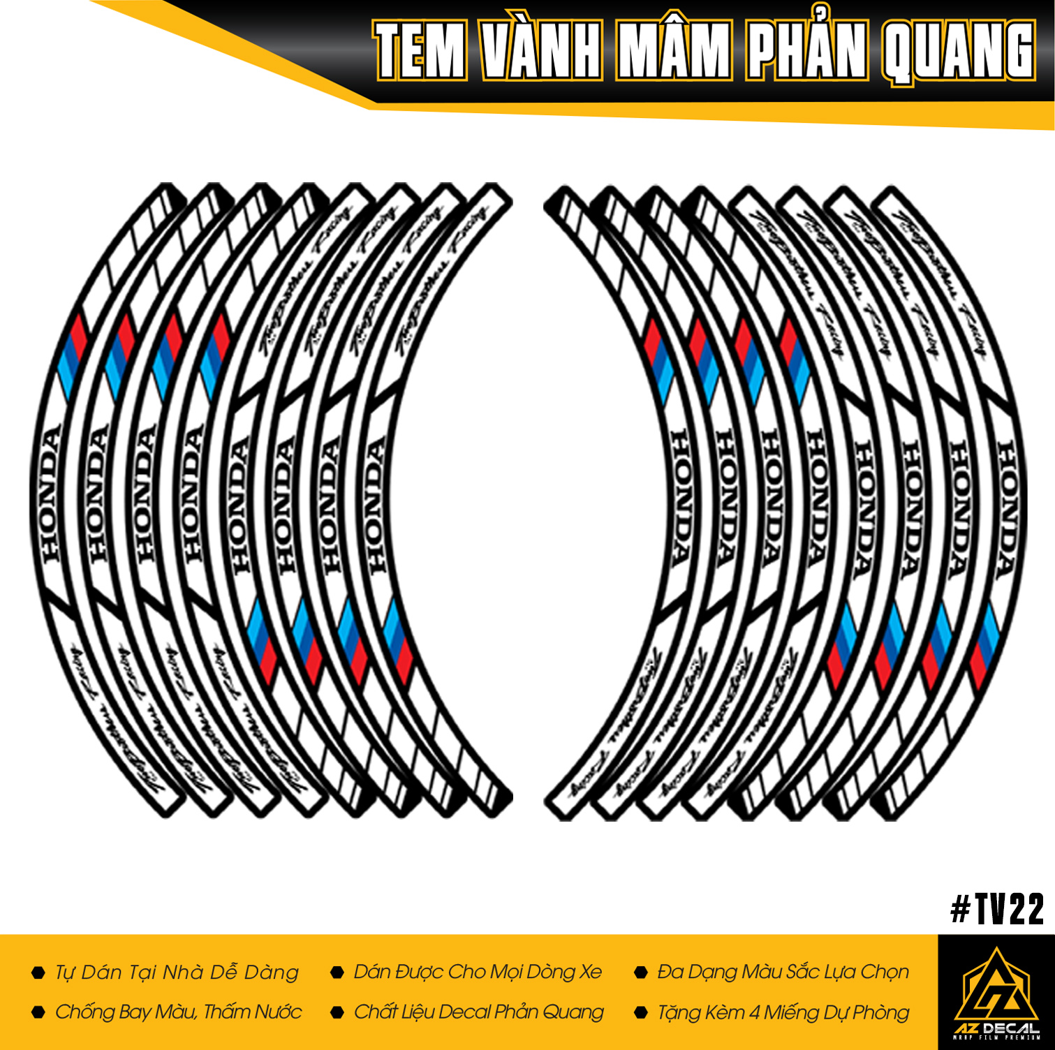 Tem Dán Vành Xe Chủ Đề Honda Two Brothers Racing | TV22 | Decal Vành Mâm Dán Full 2 Bánh Xe Chống Nước